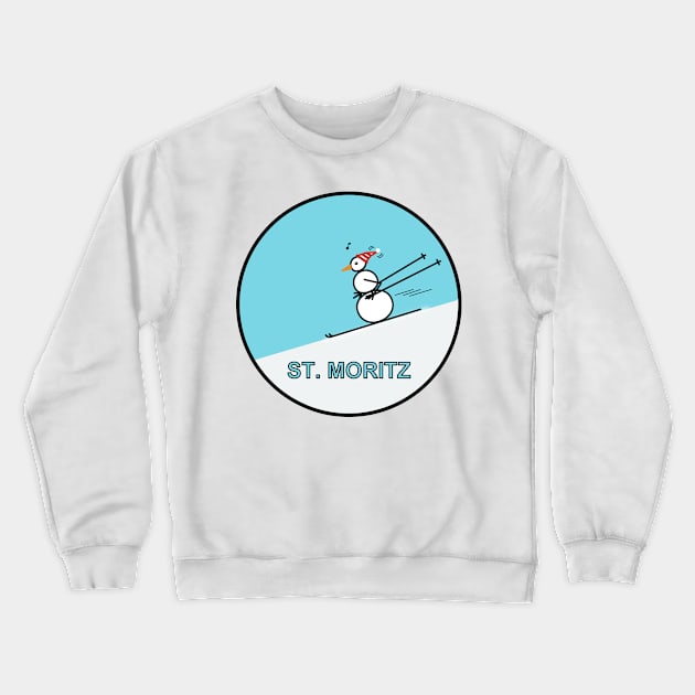 Frosty the Snowman skiing in St. Moritz Crewneck Sweatshirt by Musings Home Decor